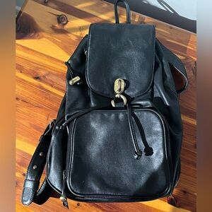 Vintage 90’s Donna Karan Black Leather Backpack with Gold Hardware